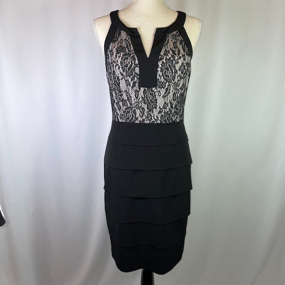 En Focus Studio Bodycon Dress Black Bandage Style Lace Overlay Mini Size 8 - Picture 1 of 7